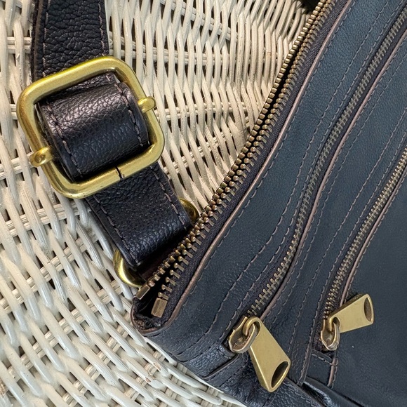 Black Fossil Explorer Leather Crossbody Bag with Gold Accents - Picture 9 of 9